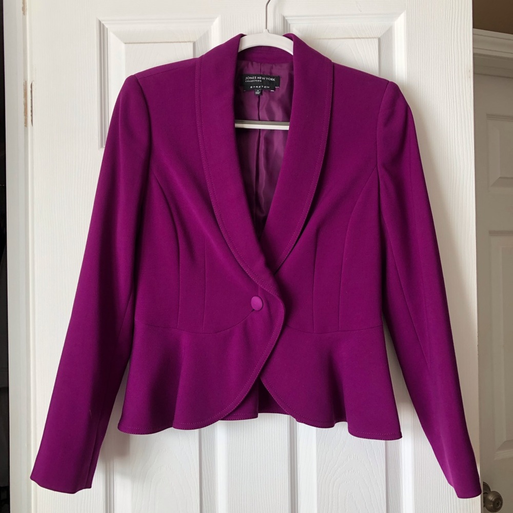 Suit coat blazer in deep purple.